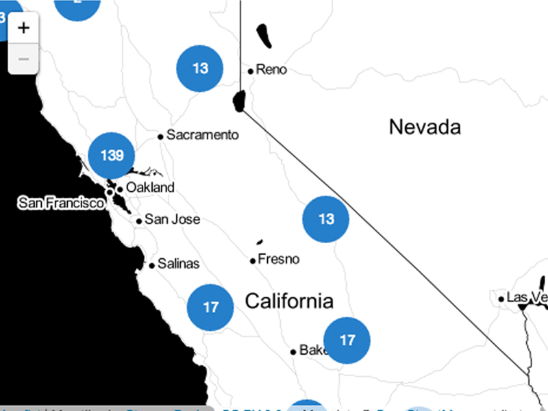 KPCC's Earthquake Tracker, built on the same model as Fire Tracker, showing a recent California earthquake